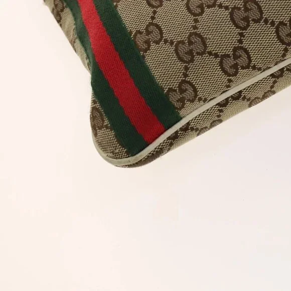 GUCCI GG Canvas Web Sherry Line Bag Leather 2 Set Beige Black Auth 139097